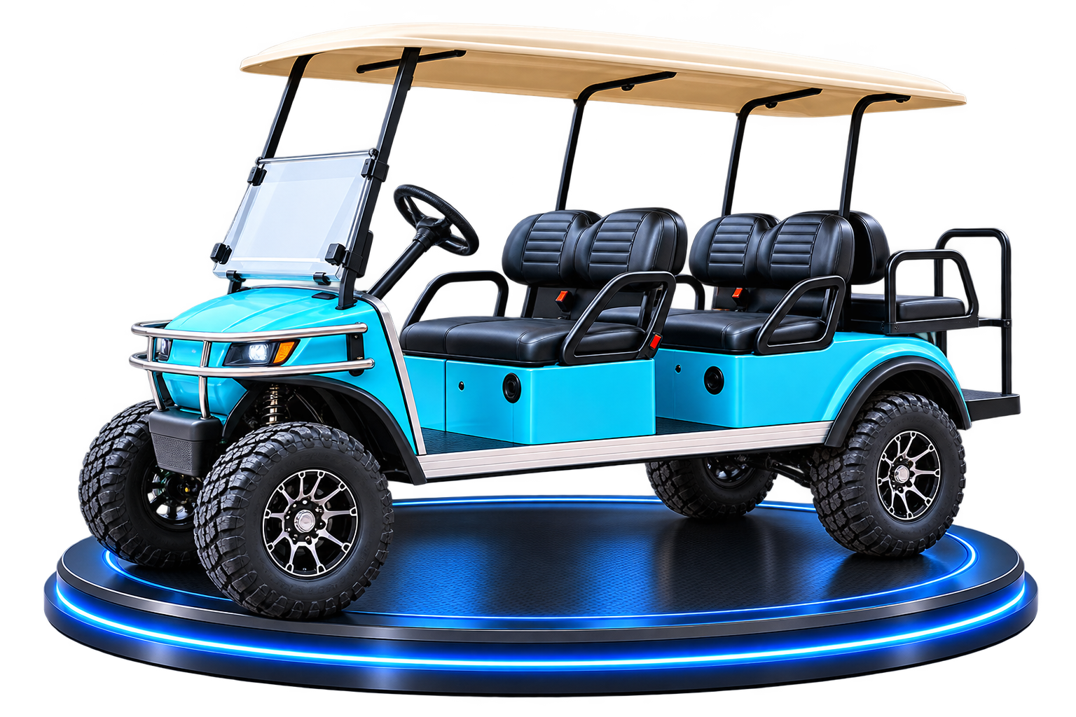 Blue 4-seater golf cart rental β Tropical Golf Cart Rentals Placencia Belize